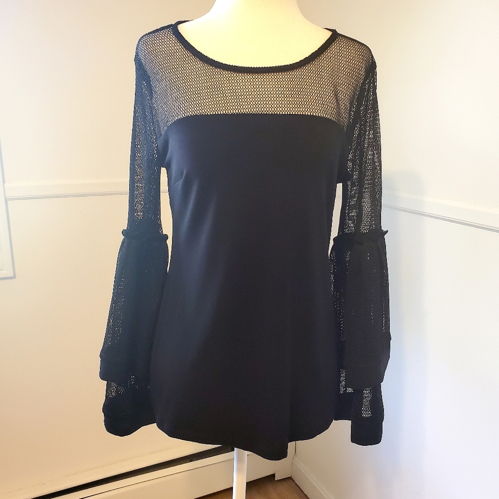 Thalia Sodi tiered long sleeve mesh top